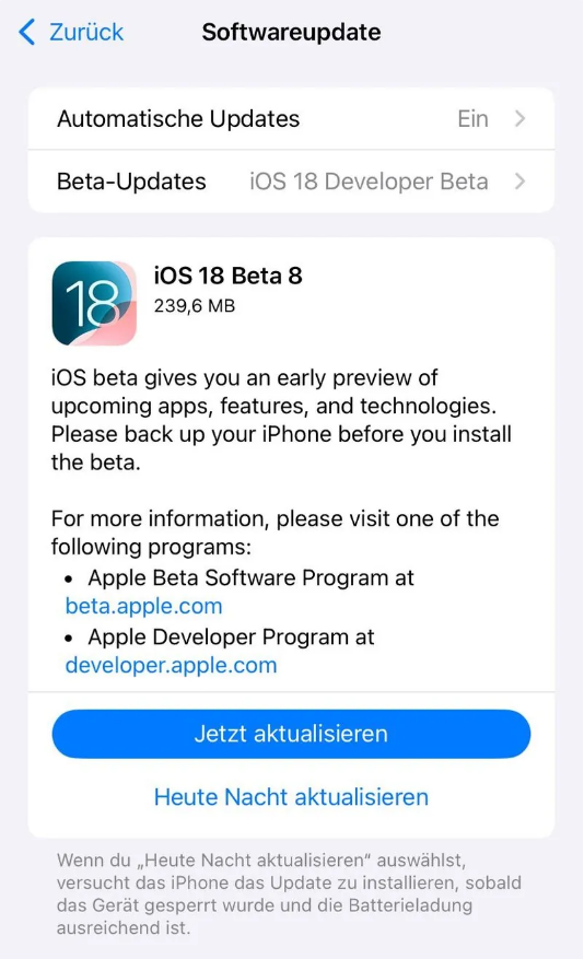 虎门镇苹果手机维修分享苹果 iOS / iPadOS 18 开发者预览版 Beta 8 发布 